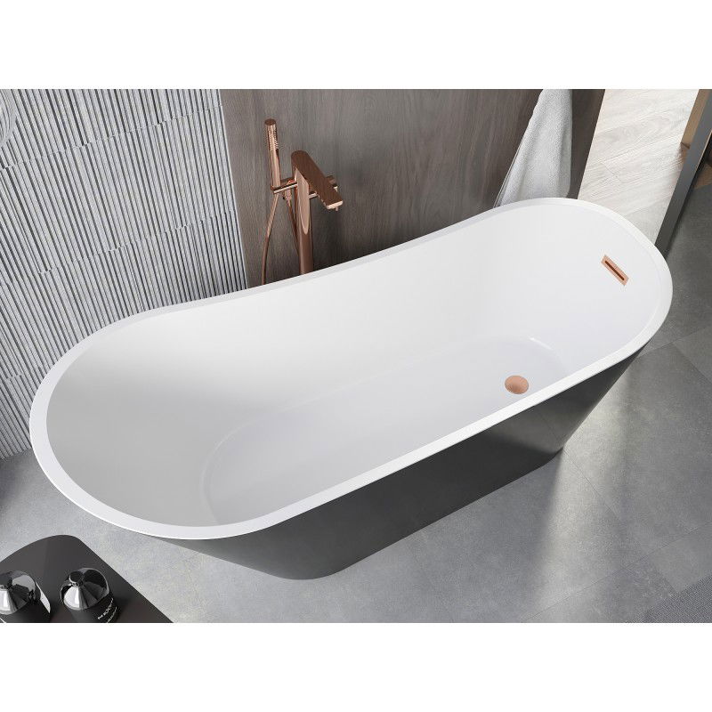 Mexen Alta baignoire autoportante 170 x 75 cm, blanc/noir, trop-plein en cuivre brossé - 52141707575-65