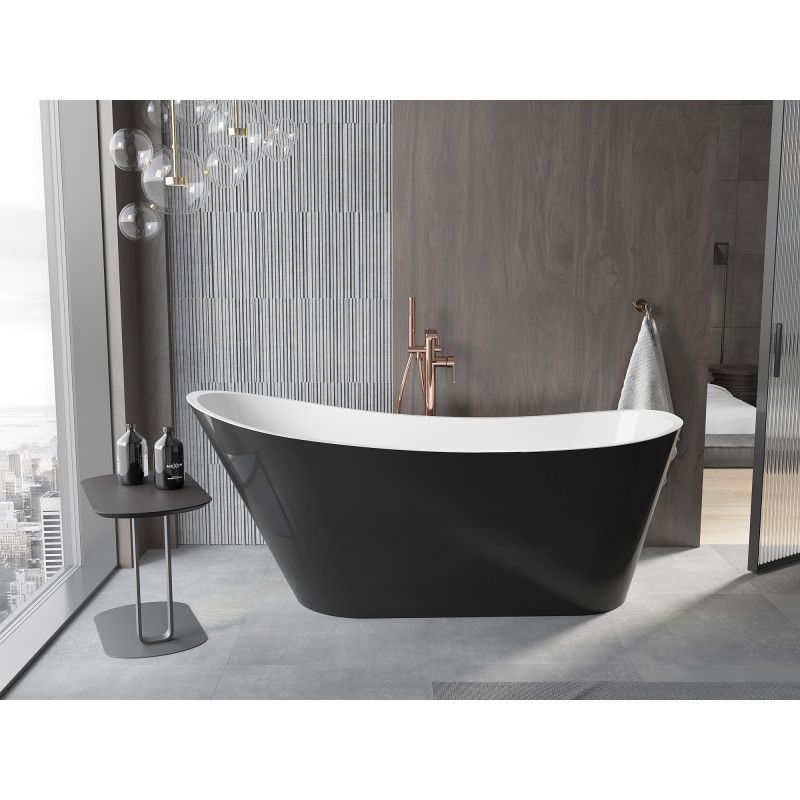 Mexen Alta baignoire autoportante 170 x 75 cm, blanc/noir, trop-plein en cuivre brossé - 52141707575-65