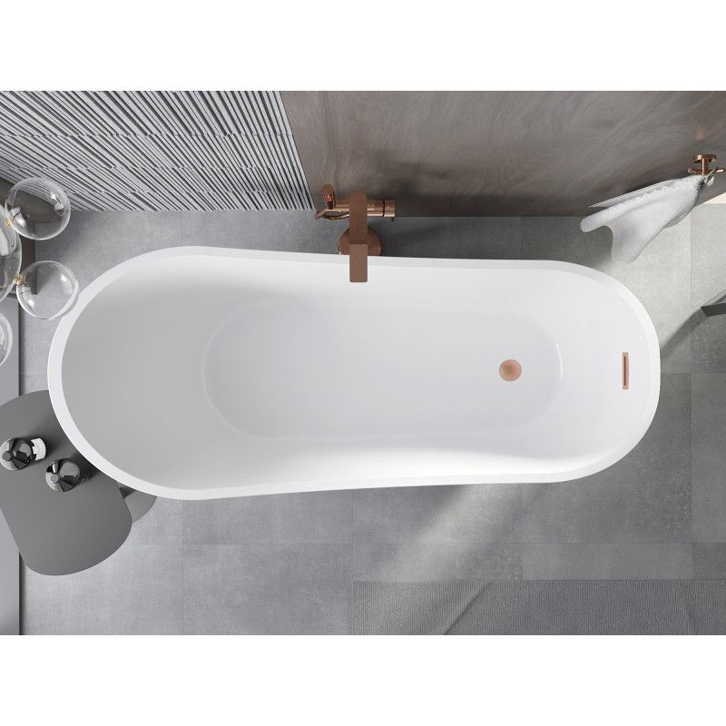 Mexen Alta baignoire autoportante 170 x 75 cm, blanc/noir, trop-plein en cuivre brossé - 52141707575-65