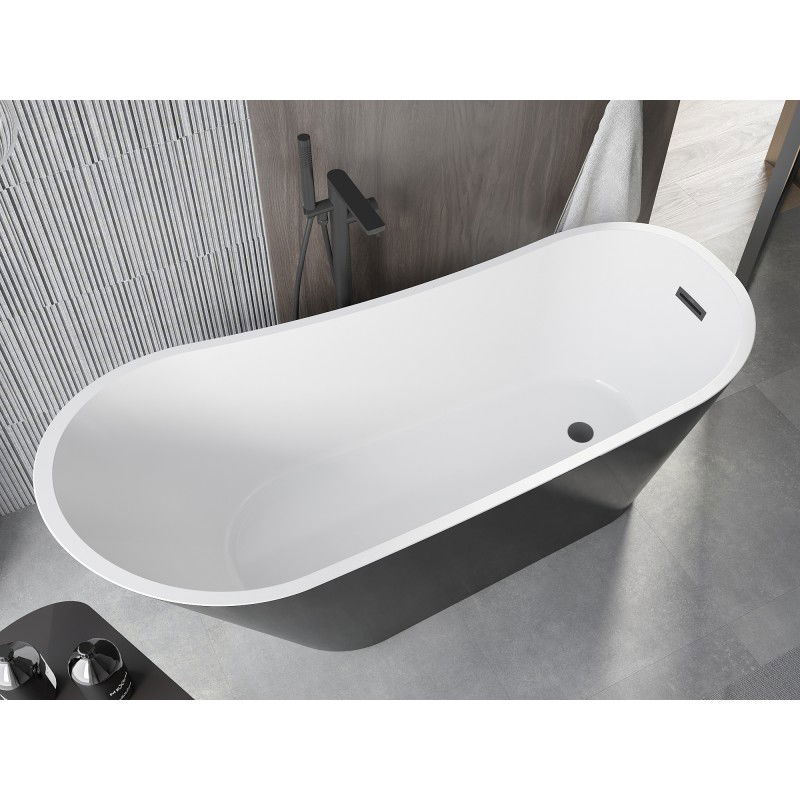 Mexen Alta baignoire autoportante 170 x 75 cm, blanc/noir, trop-plein noir - 52141707575-70