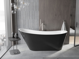Baignoire autoportante Mexen Alta 170 x 75 cm, blanche/noire, trop-plein en nickel brossé - 52141707575-97