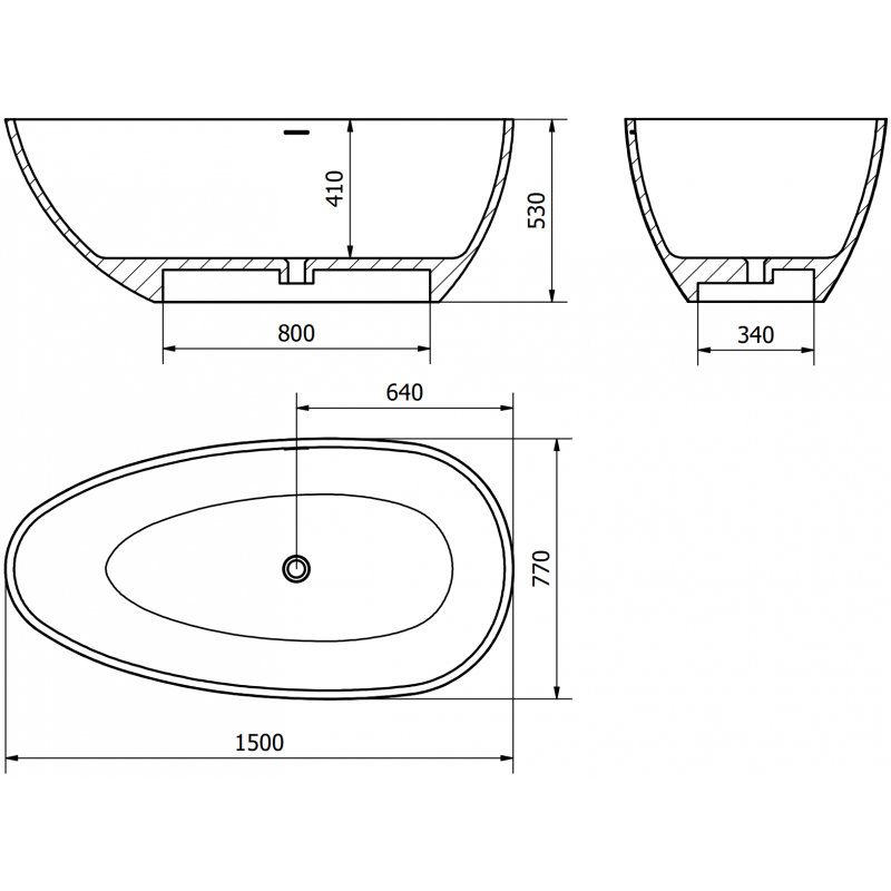 Mexen Imola baignoire autoportante en conglomérat 150 x 77 cm, béton mat - 57281507661