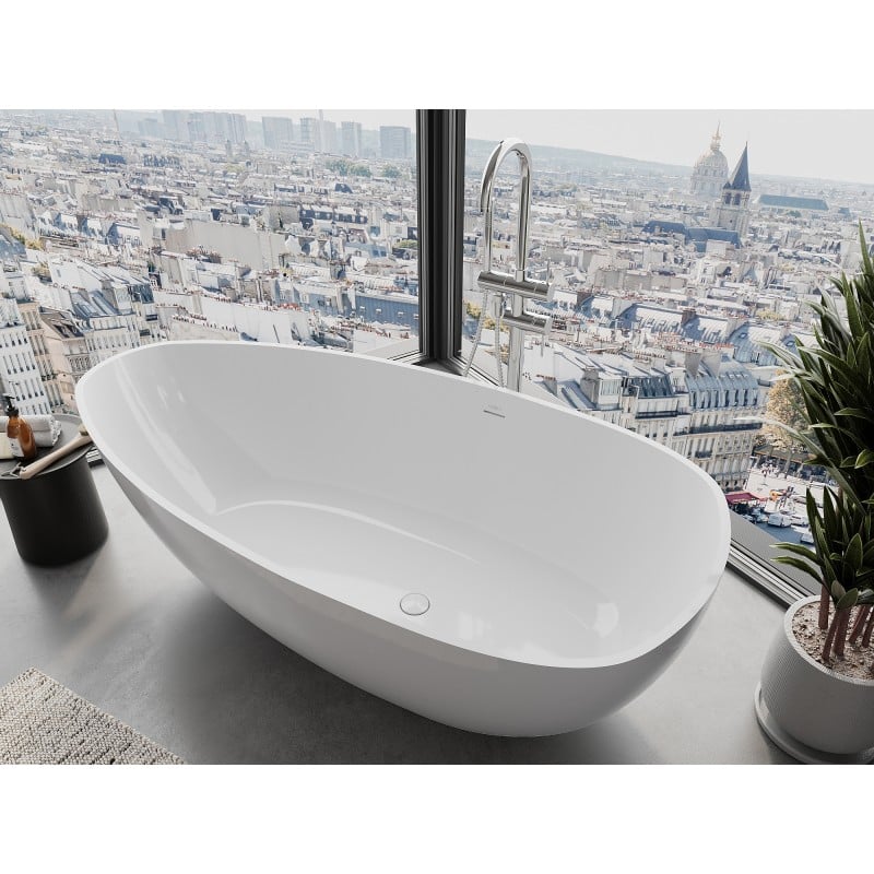 Mexen Imola baignoire autoportante en conglomérat 160 x 81 cm, blanc brillant - 57281608010