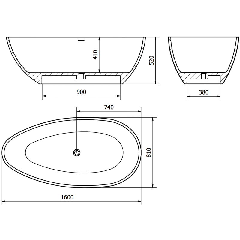 Mexen Imola baignoire autoportante en conglomérat 160 x 81 cm, blanc brillant - 57281608010