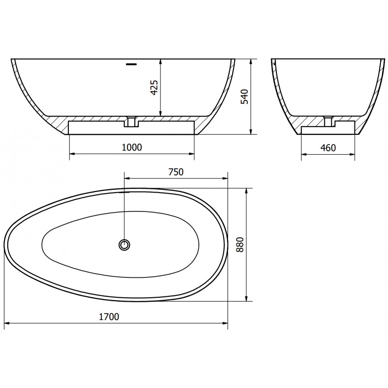 Mexen Imola baignoire autoportante en conglomérat 170 x 88 cm, béton mat - 57281708561