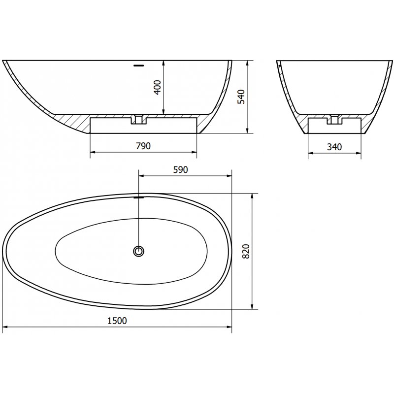 Mexen Milano baignoire autoportante en composite 150 x 82 cm, béton mat - 57301508561