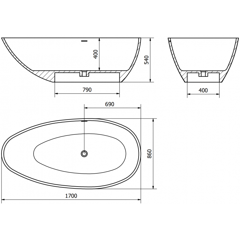 Mexen Milano baignoire autoportante en conglomérat 170 x 86 cm, blanc mat - 57301708500