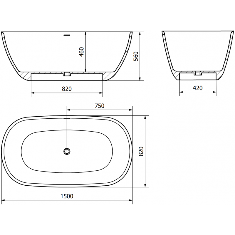Mexen Como baignoire autoportante en conglomérat 150 x 82 cm, blanc brillant - 57311508210
