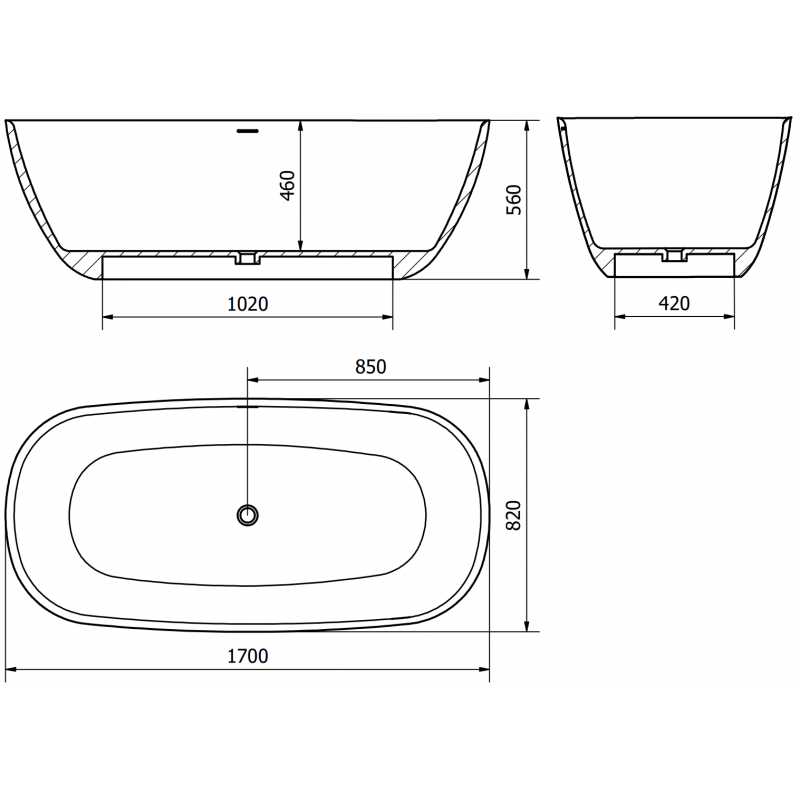 Mexen Como baignoire autoportante en conglomérat 170 x 82 cm, blanc mat - 57311708200