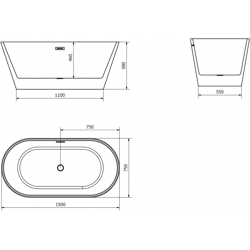 Mexen Flavia baignoire autoportante 150 x 75 cm, blanc/noir, trop-plein doré - 54031507575-50