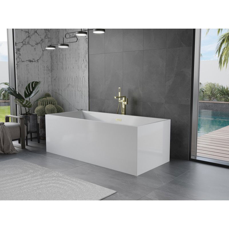 Mexen Vigo baignoire autoportante 178,5 x 80 cm, blanche, trop-plein doré brossé - 51251788000-55