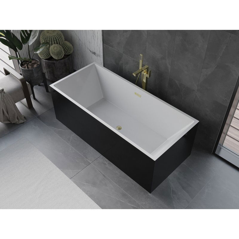 Mexen Vigo baignoire autoportante 178,5 x 80 cm, blanc/noir, trop-plein doré brossé - 51251788075-55