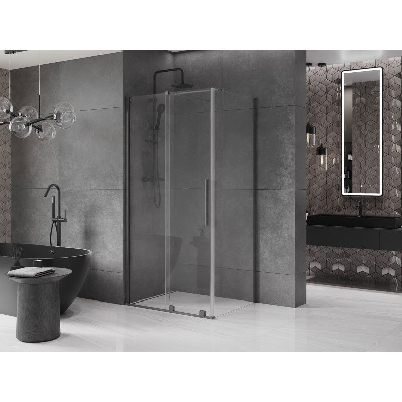 Mexen Velar cabine de douche coulissante 90 x 80 cm, transparent, métal canon - 871-090-080-01-95