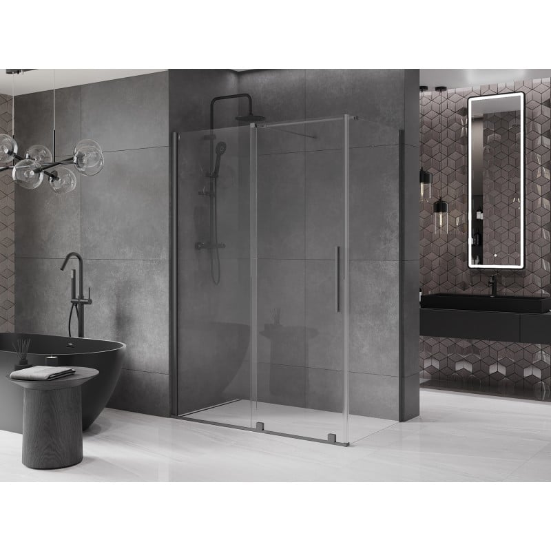 Mexen Velar cabine de douche coulissante 140 x 75 cm, transparent, métal fusil - 871-140-075-01-95