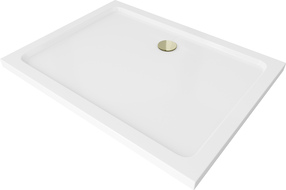 Mexen Flat receveur de douche rectangulaire slim 140 x 100 cm, Blanc, siphon Or - 40101014G