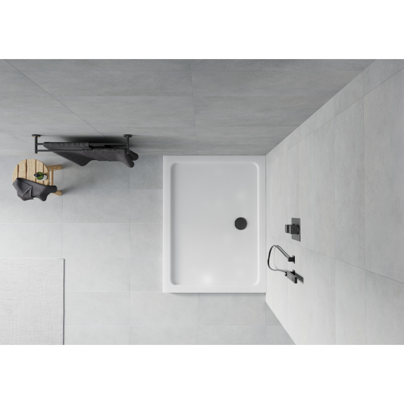 Mexen Flat receveur de douche rectangulaire slim 130 x 100 cm, blanc, siphon noir - 40101013B