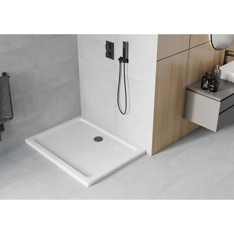 Mexen Flat receveur de douche rectangulaire slim 110 x 100 cm, blanc, siphon noir - 40101011B