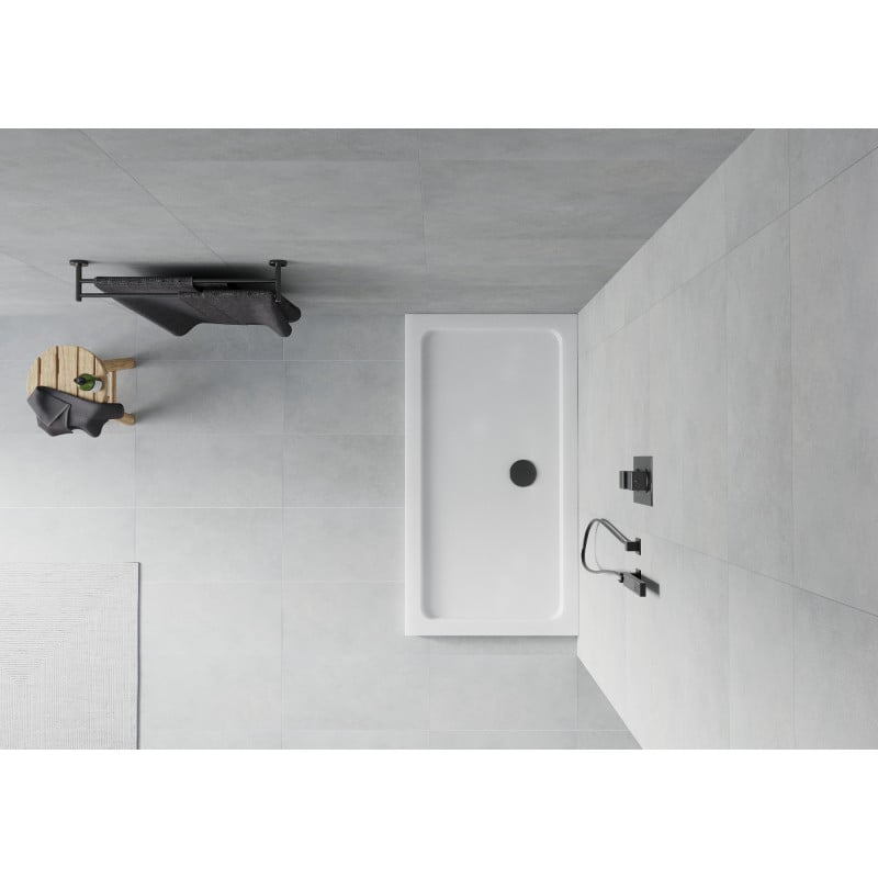 Mexen Flat receveur de douche rectangulaire slim 140 x 70 cm, blanc, siphon noir - 40107014B