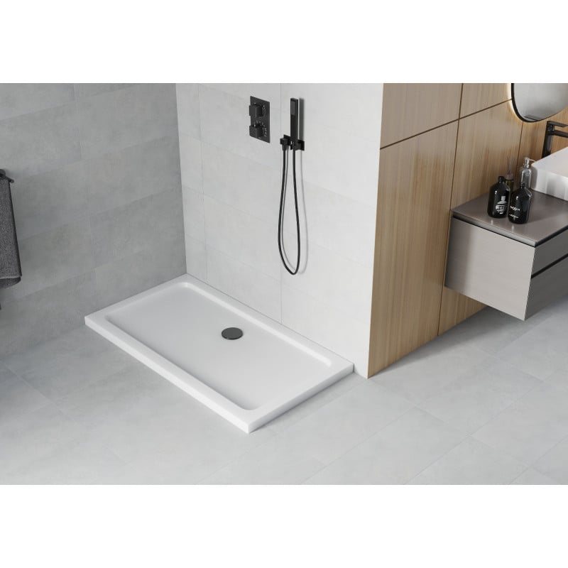 Mexen Flat receveur de douche rectangulaire slim 130 x 70 cm, blanc, siphon noir - 40107013B