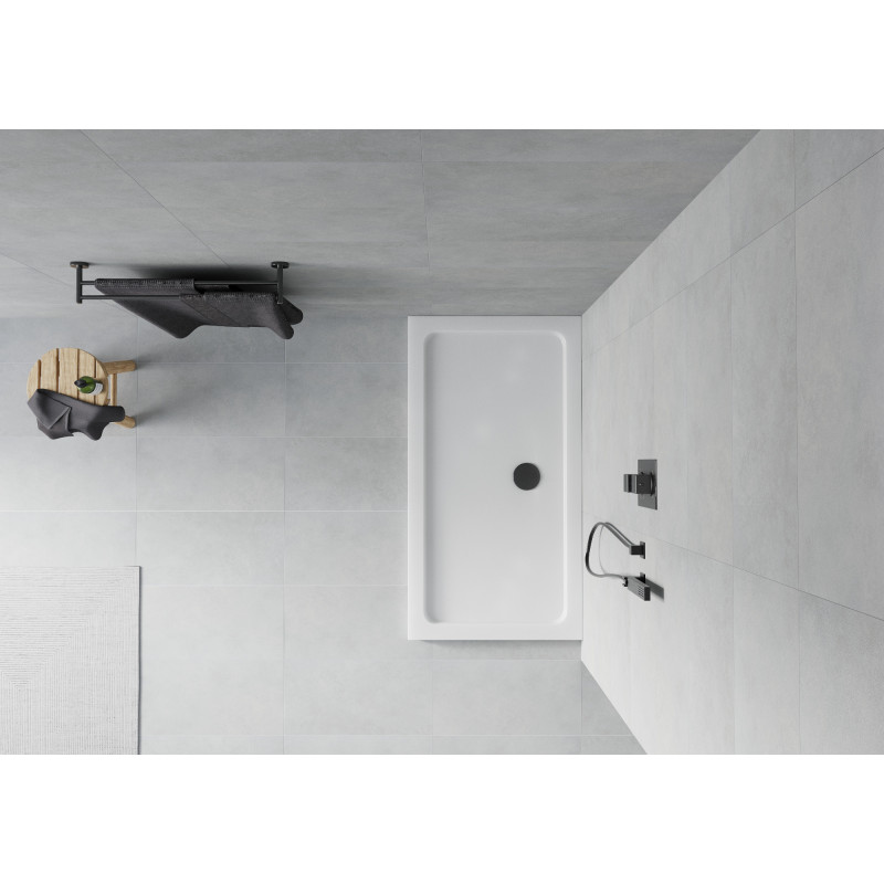 Mexen Flat receveur de douche rectangulaire slim 130 x 70 cm, blanc, siphon noir - 40107013B