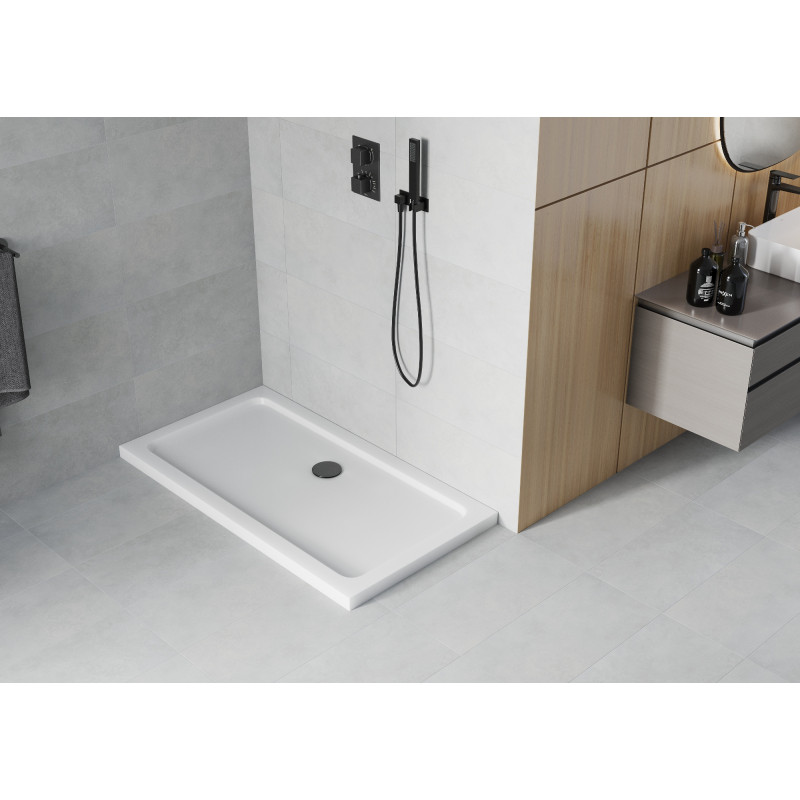 Mexen Flat receveur rectangulaire slim 120 x 70 cm, blanc, siphon noir - 40107012B
