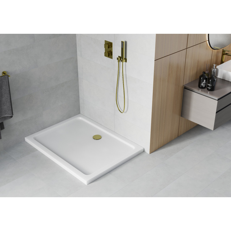 Mexen Flat receveur de douche rectangulaire slim 110 x 100 cm, blanc, siphon doré - 40101011G