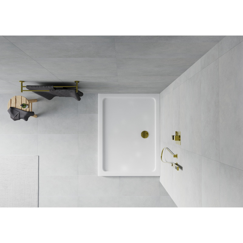 Mexen Flat receveur de douche rectangulaire slim 140 x 90 cm, blanc, siphon doré - 40109014G