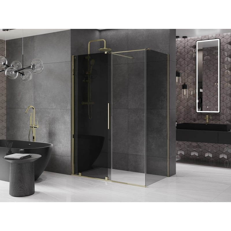 Mexen Velar cabine de douche coulissante 150 x 85 cm, graphite, or - 871-150-085-41-50