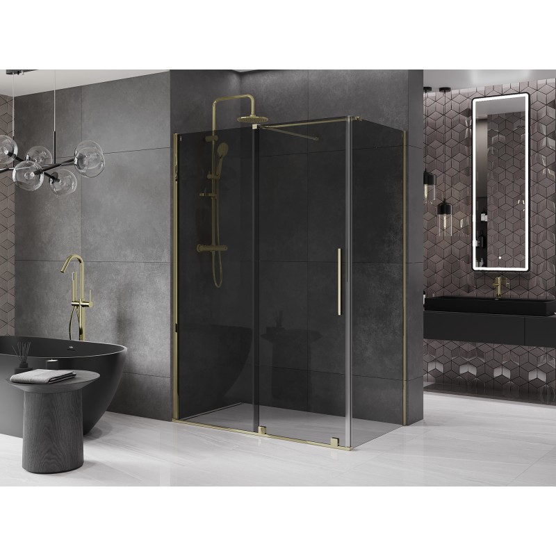 Mexen Velar cabine de douche coulissante 150 x 90 cm, graphite, or - 871-150-090-41-50