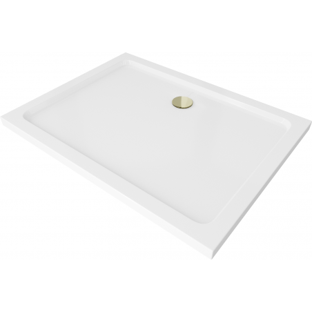 Mexen Flat receveur de douche rectangulaire slim 130 x 80 cm, blanc, siphon doré - 40108013G