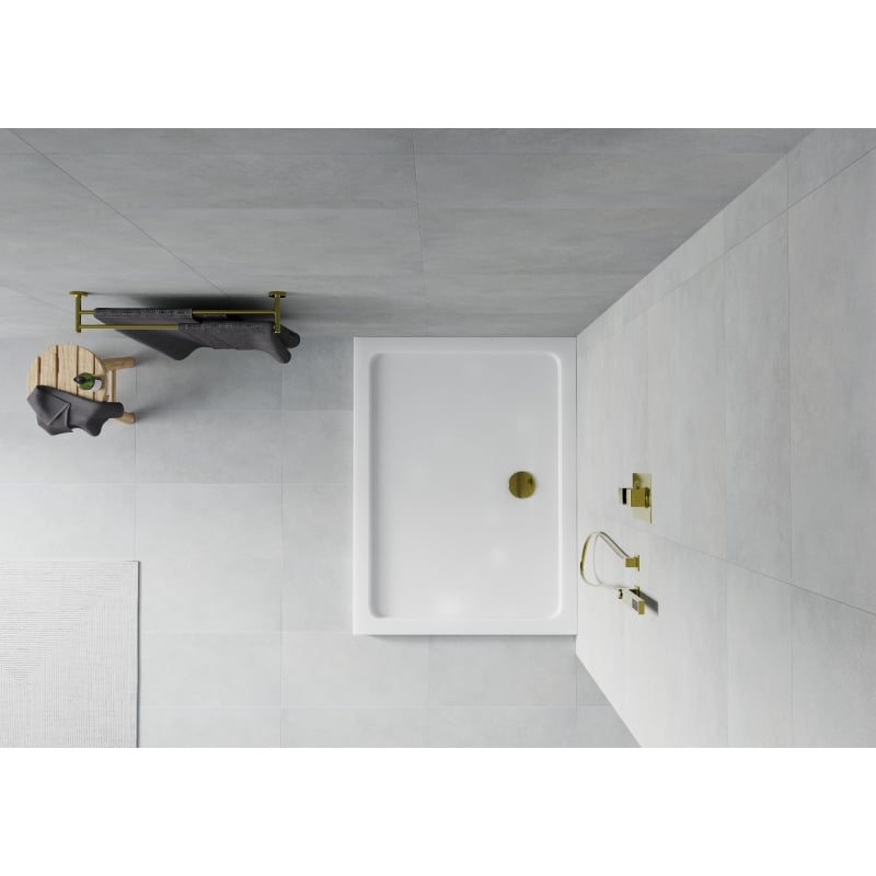 Mexen Flat receveur de douche rectangulaire slim 120 x 80 cm, blanc, siphon doré - 40108012G