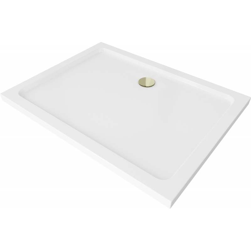 Mexen Flat receveur de douche rectangulaire slim 90 x 80 cm, Blanc, siphon Or - 40108090G