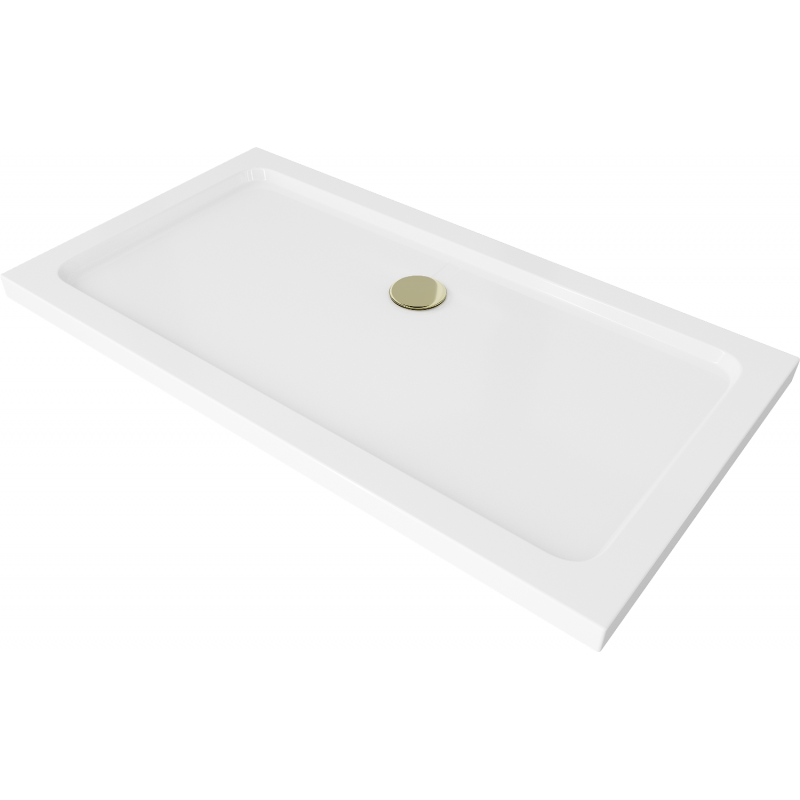 Mexen Flat receveur de douche rectangulaire slim 140 x 70 cm, blanc, siphon doré - 40107014G