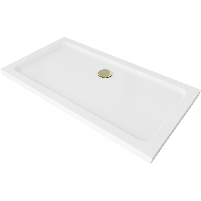 Mexen Flat receveur de douche rectangulaire slim 140 x 70 cm, Blanc, siphon Or - 40107014G