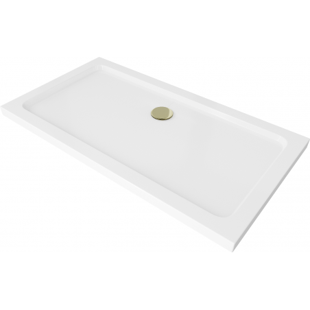 Mexen Flat receveur de douche rectangulaire slim 140 x 70 cm, Blanc, siphon Or - 40107014G