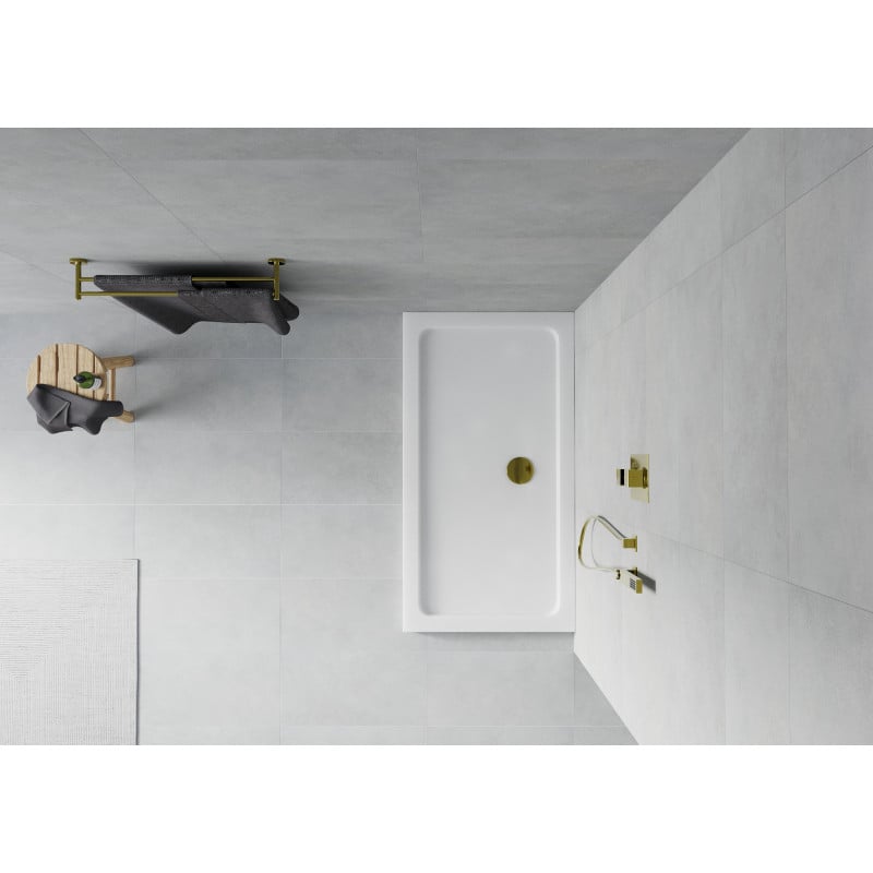 Mexen Flat receveur de douche rectangulaire slim 140 x 70 cm, blanc, siphon doré - 40107014G