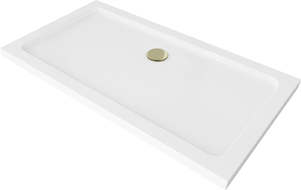 Mexen Flat receveur de douche rectangulaire slim 130 x 70 cm, blanc, siphon doré - 40107013G