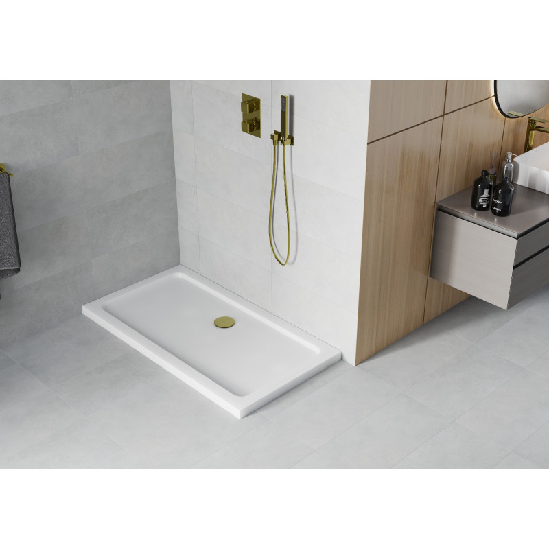 Mexen Flat receveur de douche rectangulaire slim 130 x 70 cm, blanc, siphon doré - 40107013G