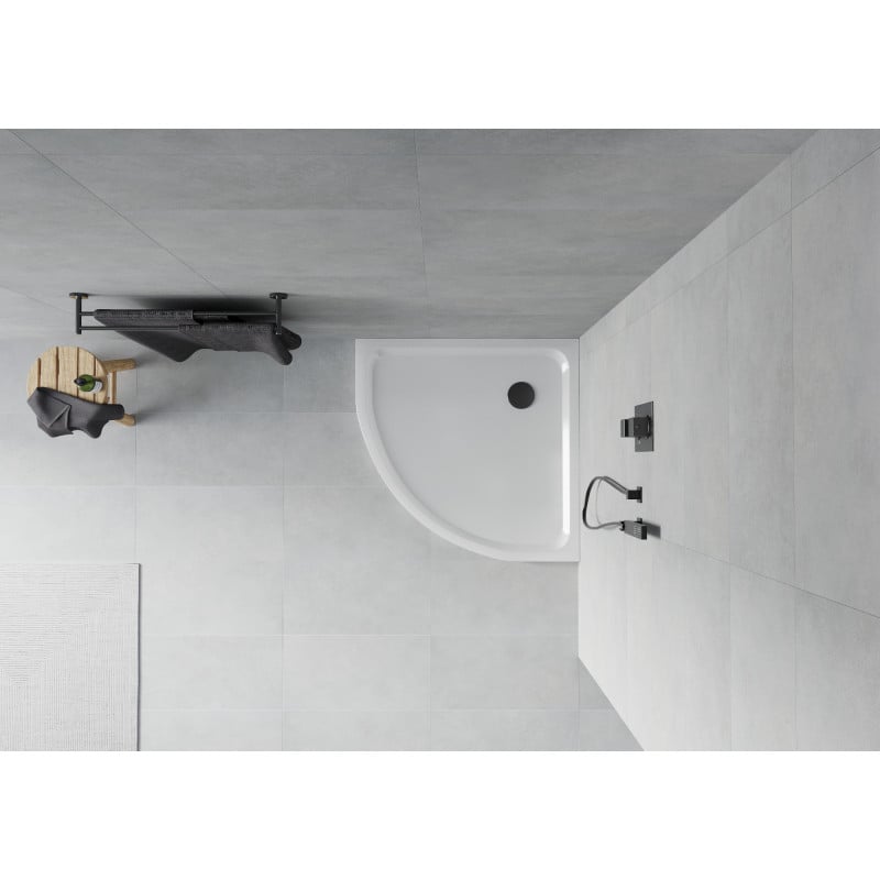 Mexen Flat receveur de douche semi-circulaire slim 90 x 90 cm, blanc, siphon noir - 41109090B