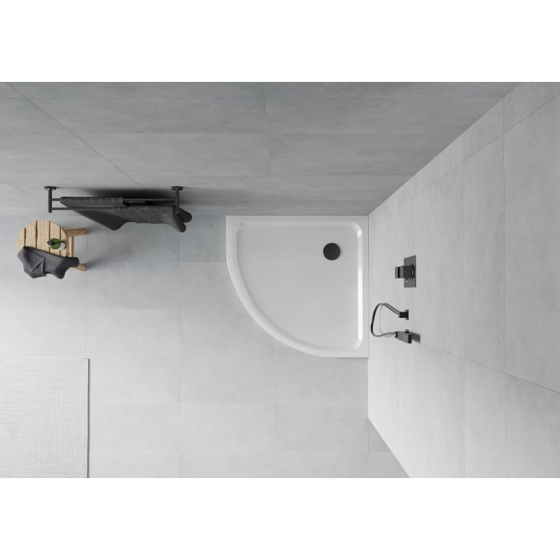 Mexen Flat receveur de douche demi-circulaire slim 80 x 80 cm, blanc, siphon noir - 41108080B