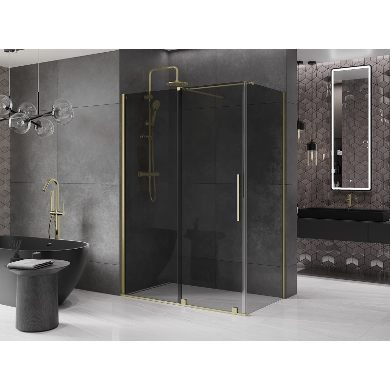Mexen Velar cabine de douche coulissante 140 x 80 cm, graphite, or brossé - 871-140-080-41-55
