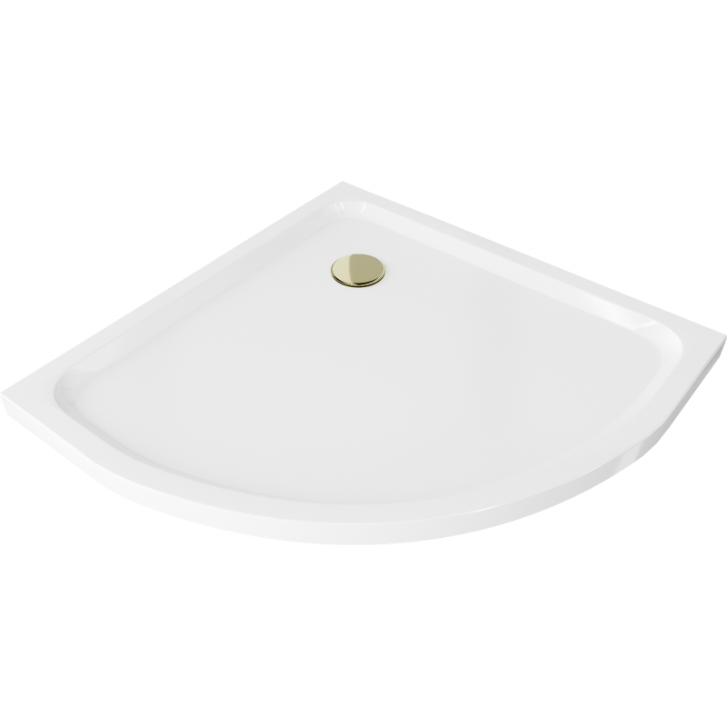 Mexen Flat bac à douche semi-circulaire slim 80 x 80 cm, blanc, siphon doré - 41108080G