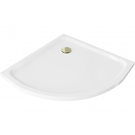 Mexen Flat bac à douche semi-circulaire slim 80 x 80 cm, blanc, siphon doré - 41108080G