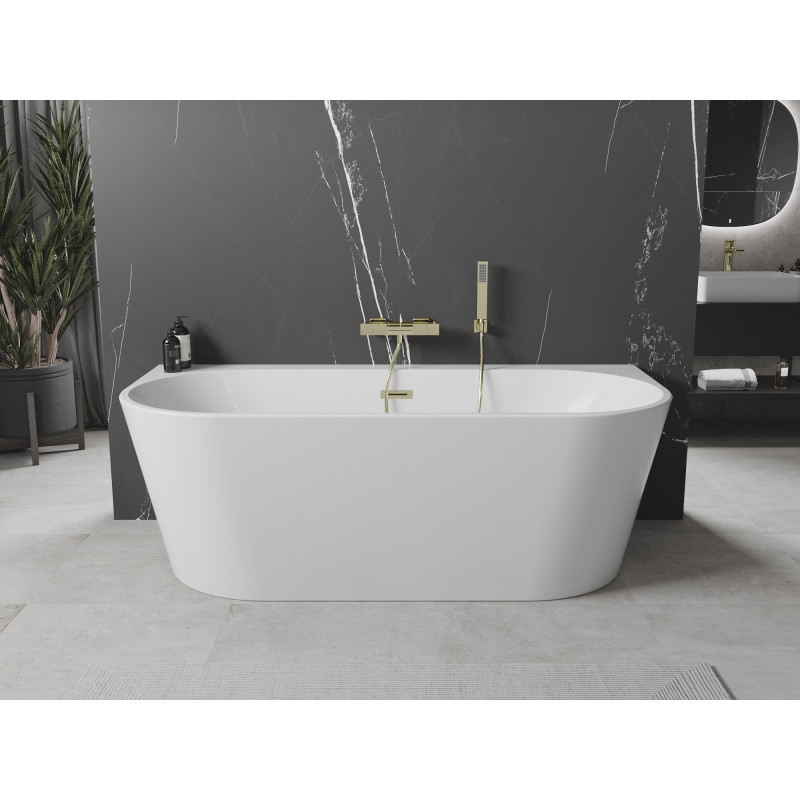 Mexen Oval+ baignoire autoportante adossée 170 x 80 cm, blanche, trop-plein doré - 52681708000-50