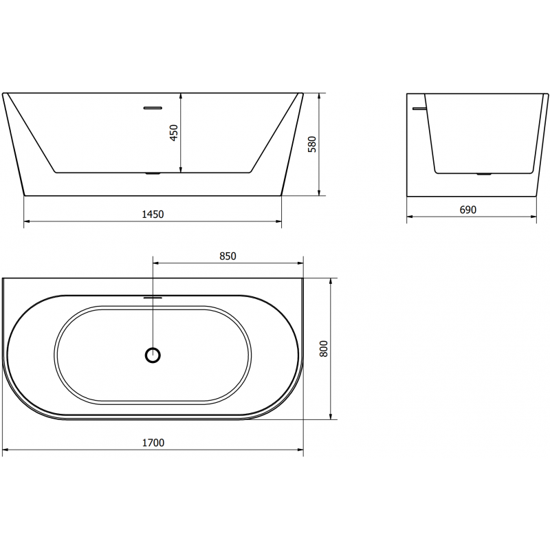Mexen Oval+ baignoire autoportante murale 170 x 80 cm, blanche, overflow doré - 52681708000-50