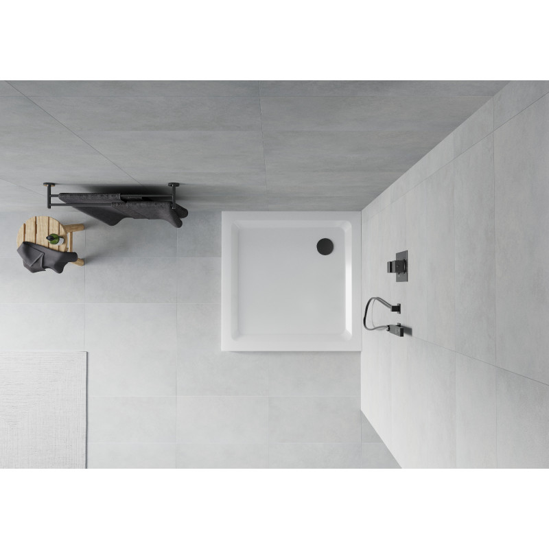 Mexen Flat receveur de douche carré slim 100 x 100 cm, blanc, siphon noir - 40101010B