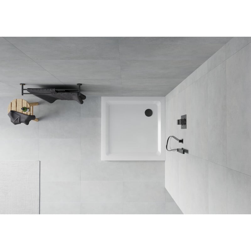 Mexen Flat receveur de douche carré slim 90 x 90 cm, blanc, siphon noir - 40109090B