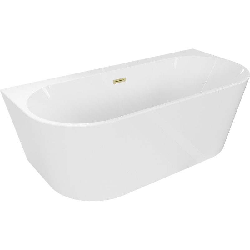 Mexen Oval+ baignoire autoportante adossée 170 x 80 cm, blanche, trop-plein or brossé - 52681708000-55