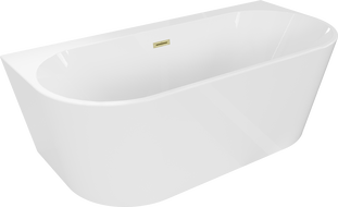 Mexen Oval+ baignoire autoportante adossée 170 x 80 cm, blanche, trop-plein or brossé - 52681708000-55