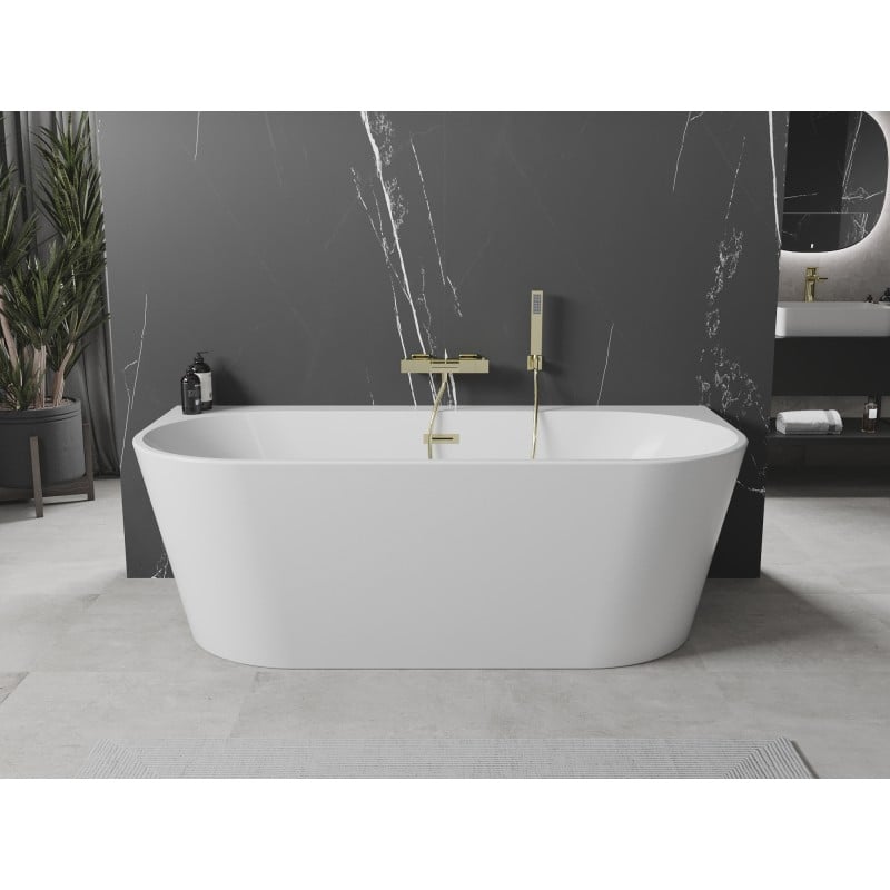 Mexen Oval+ baignoire autoportante adossée 170 x 80 cm, blanche, trop-plein doré brossé - 52681708000-55